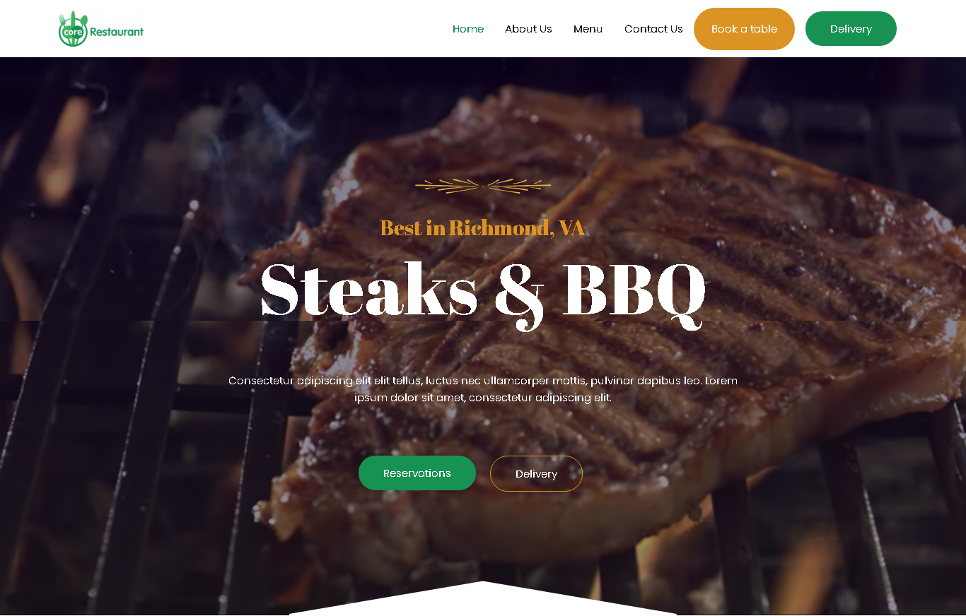 Home Page Preview for Core Restaurant