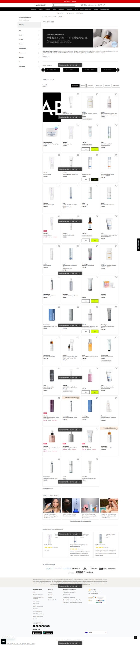 Tangkapan layar halaman skincare Adore Beauty (Australia)