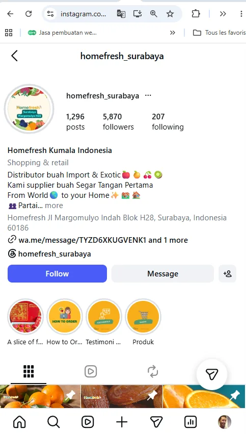 Profil Instagram Homefresh Surabaya sesudah kampanye — 5.870 pengikut