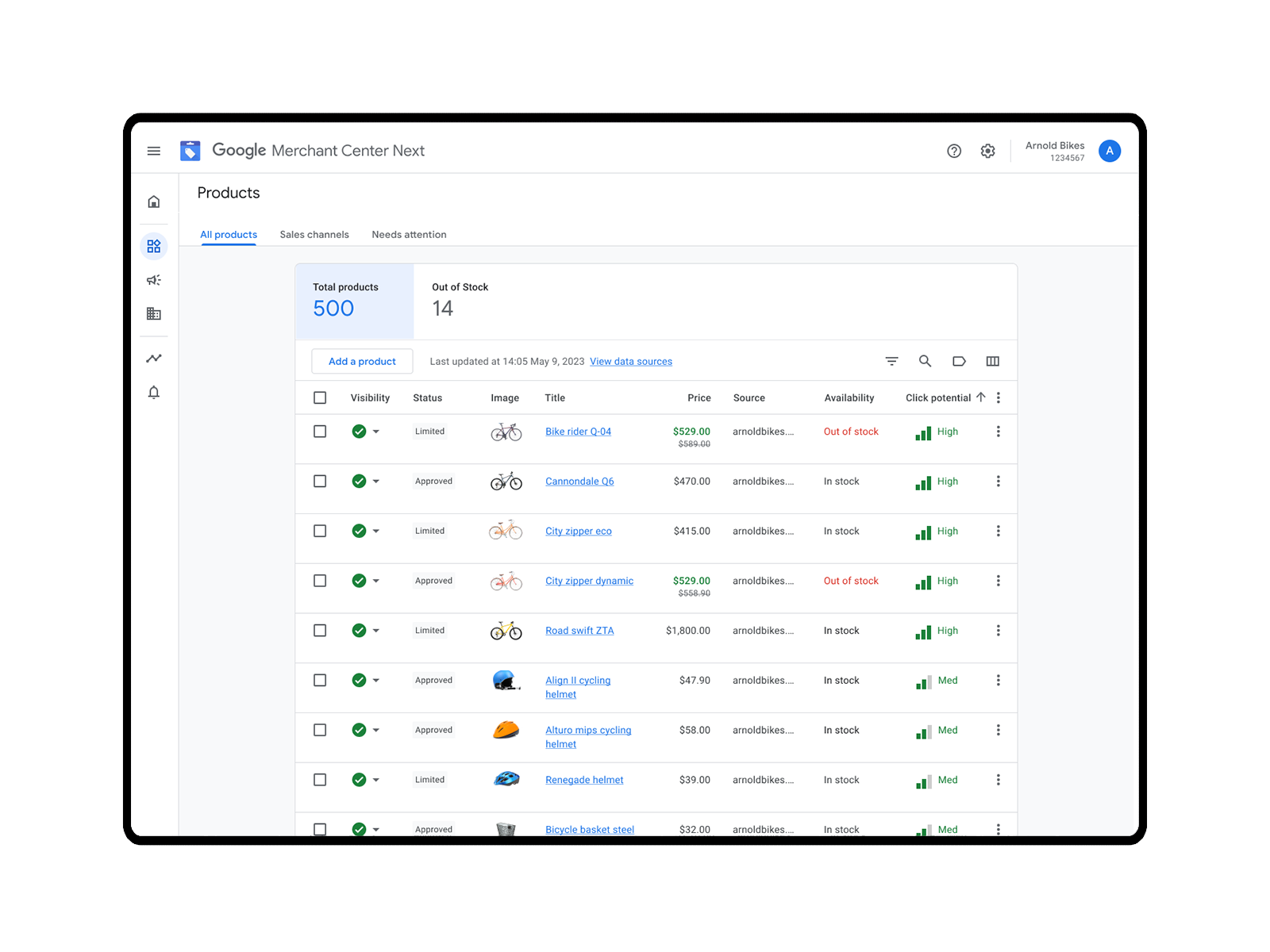 Dashboard Google Merchant Center Next untuk menambah dan mengelola produk toko online