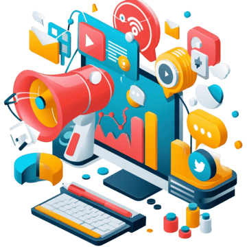 Ilustrasi layanan digital marketing Core Freelancers: Jasa SEO, pembuatan website, dan social media