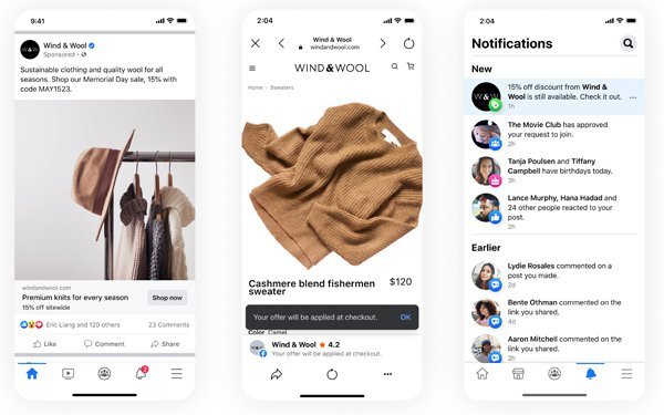 Alur Meta Ads: iklan sponsored di feed, halaman produk, dan retargeting lewat notifikasi