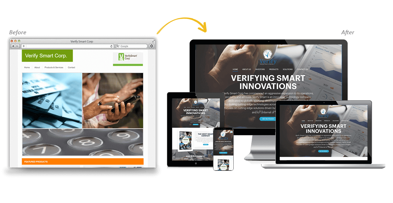 Contoh website sebelum dan sesudah redesign oleh Core Freelancers