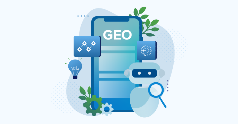 Ilustrasi GEO SEO: perbedaan Generative Engine Optimization dan SEO tradisional — SEO menempatkan website di peringkat hasil pencarian Google untuk mendapatkan klik, sementara GEO membuat brand dikutip dan direkomendasikan langsung di dalam jawaban mesin AI seperti ChatGPT, Gemini, Perplexity, dan Claude.