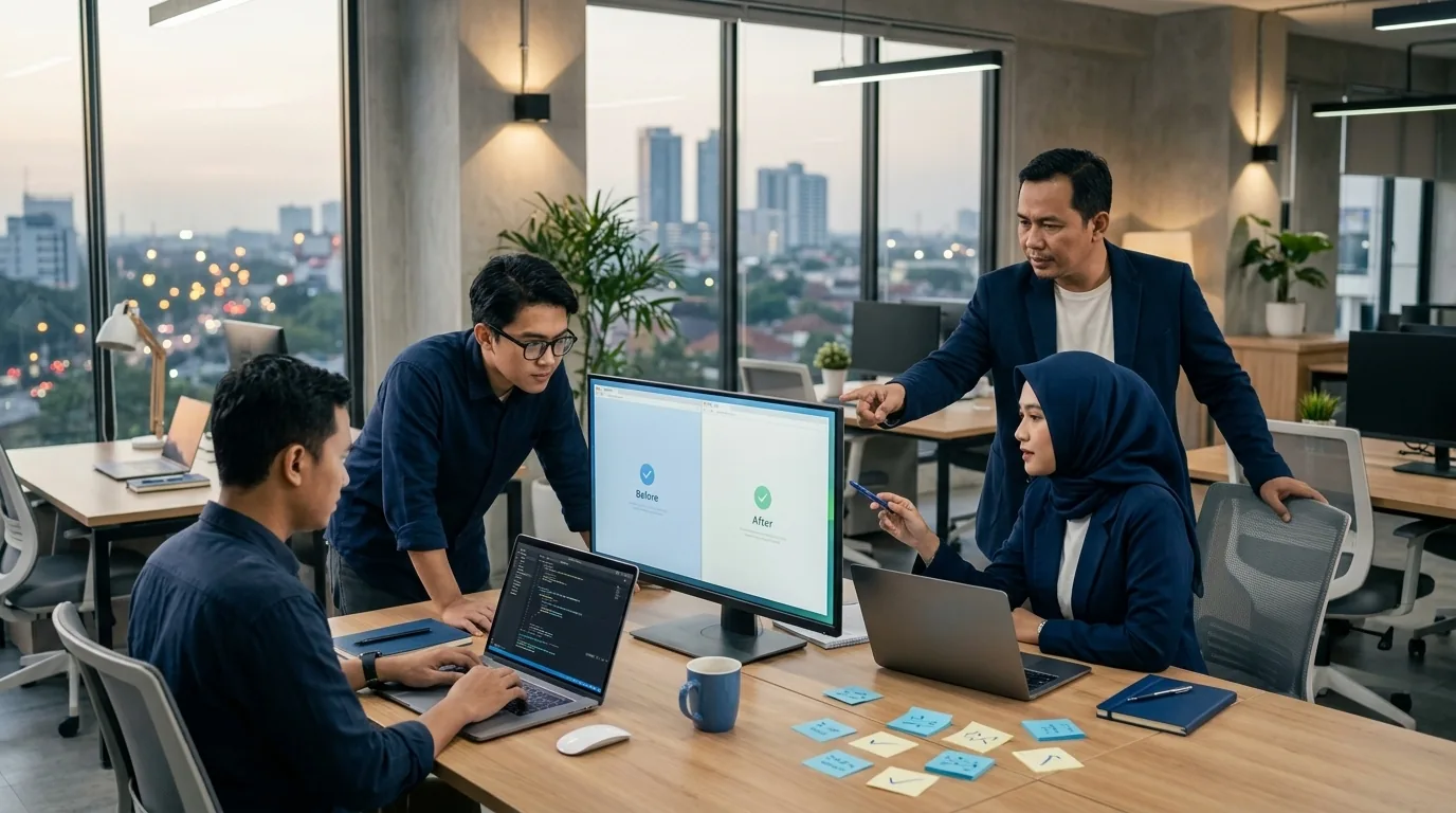 Tim web maintenance Core Freelancers menangani update dan keamanan website WordPress klien