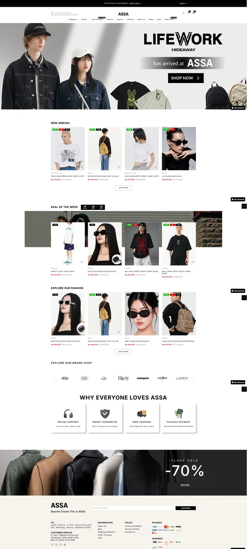 Tampilan toko online ASSA Korea