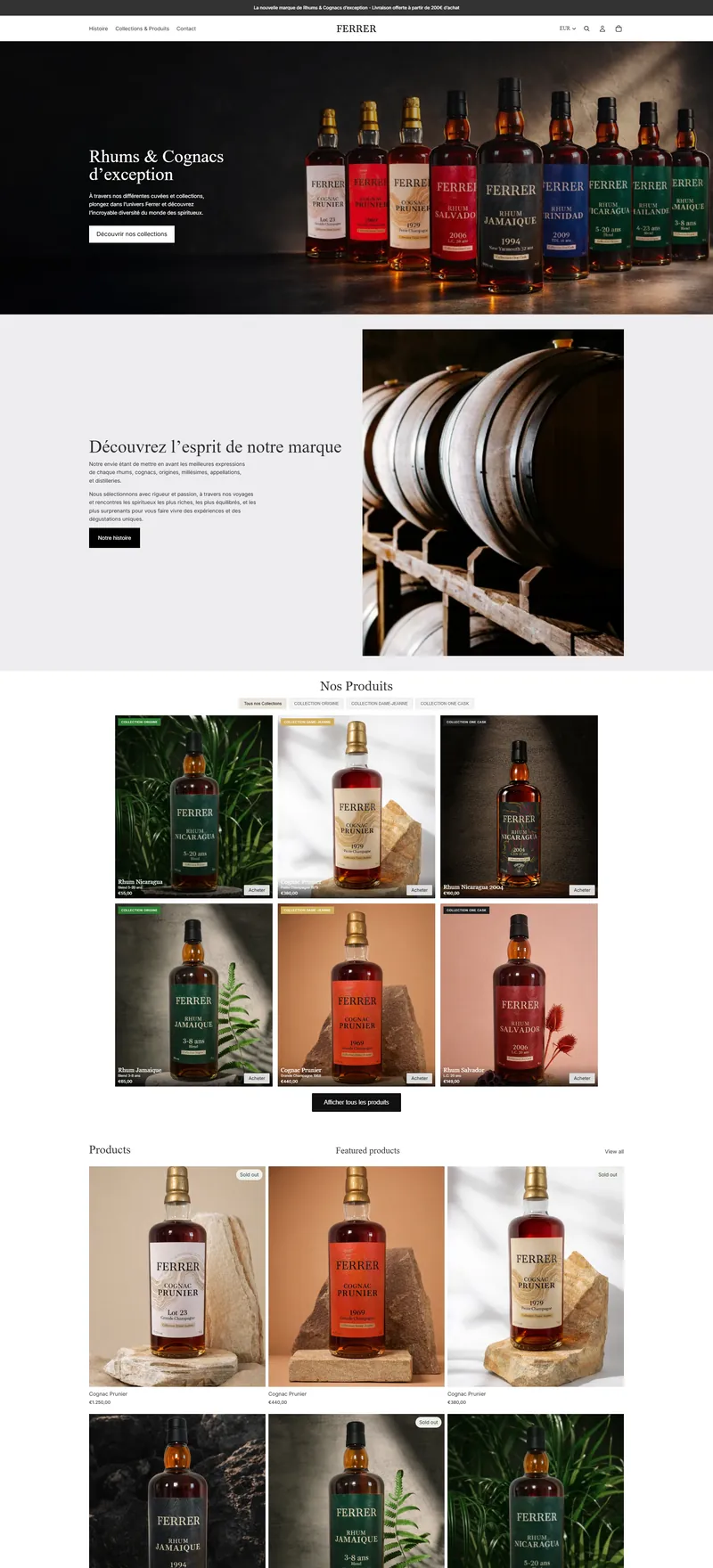 Tampilan toko online Ferrer Rhums & Cognacs