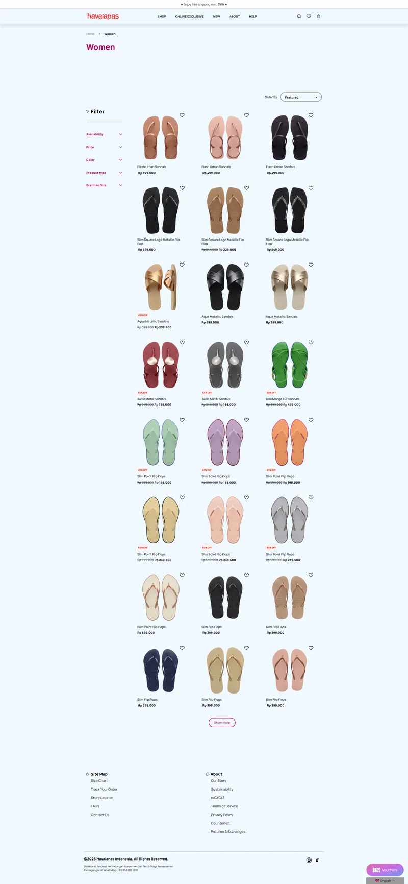 Tampilan toko online Havaianas Indonesia