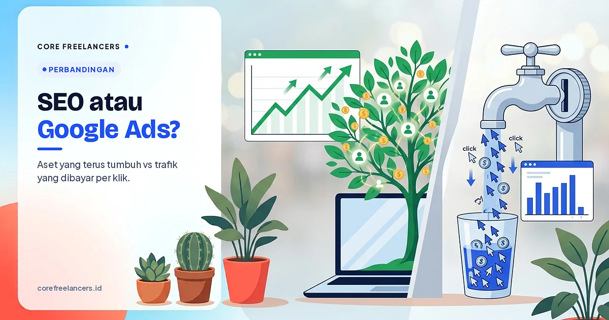 Perbandingan SEO dan Google Ads: trafik organik sebagai aset yang tumbuh vs trafik iklan yang dibayar per klik