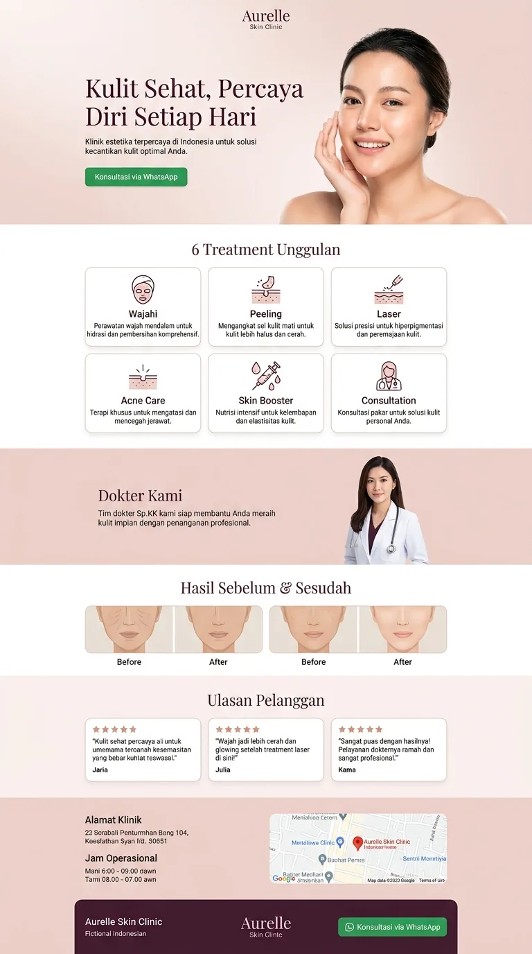 Contoh landing page klinik kecantikan — template Aurelle Skin Clinic (Company Profile)