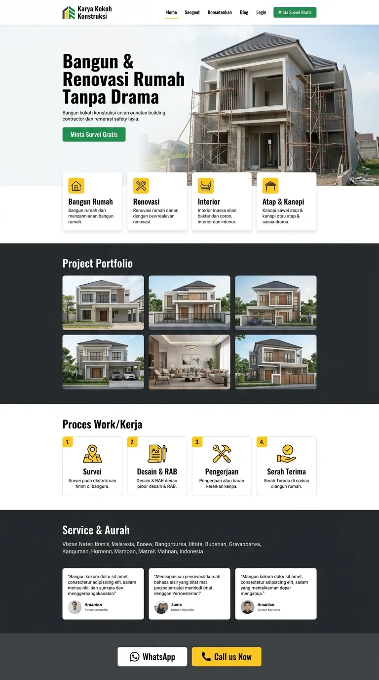 Contoh landing page kontraktor & renovasi — template Karya Kokoh Konstruksi (Company Profile)