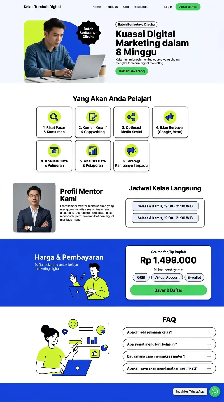 Contoh landing page kursus & pelatihan — template Kelas Tumbuh Digital (Paket Payment)
