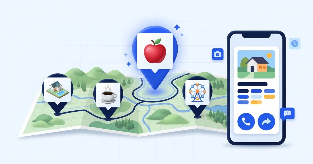 Ilustrasi optimasi Google Maps dan Google Business Profile untuk villa dan kafe di Kota Batu